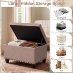 Ottoman with Storage, Fabric Ottoman Foot Rest 24" Rectangle Tufted Foot Stools Ottomans with Hinged Lid Upholstered Button Ottomans for Bedroom Living Room Entryway, Taupe
