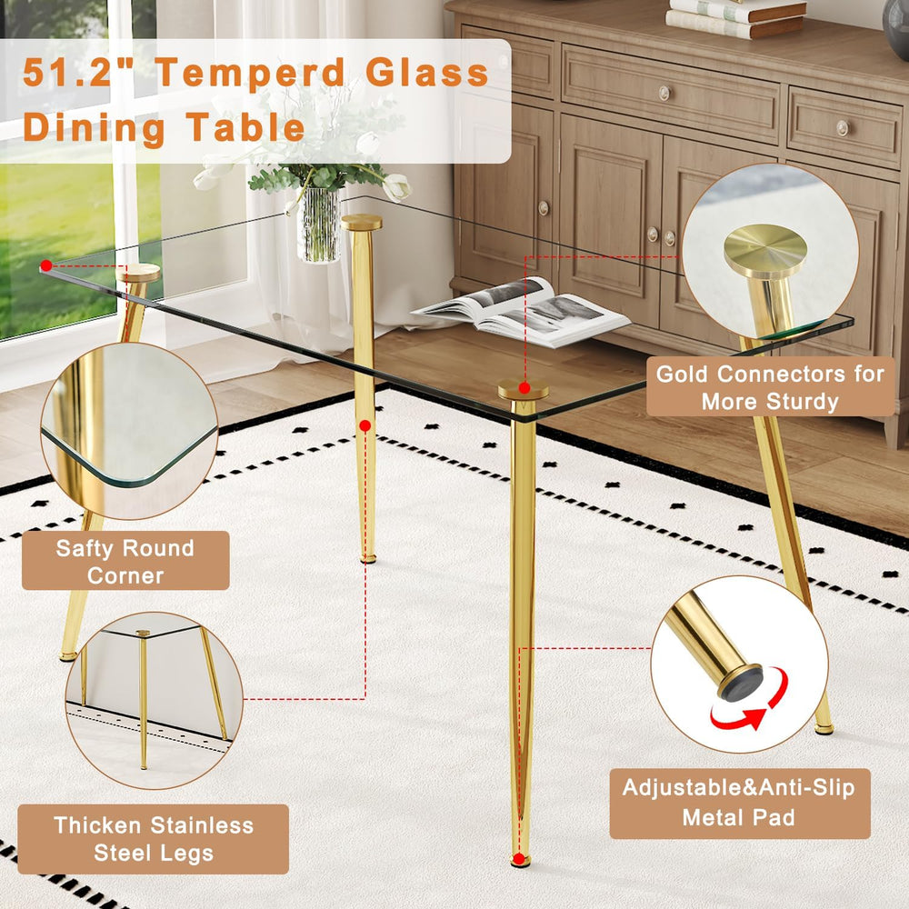 Ebullient Glass Dining Table Set for 4, 51" Clear Tempered Glass Tableto...