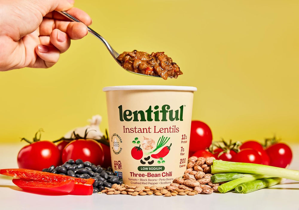 Lentiful Low Sodium Three-Bean Chili Instant Lentil Cups, 8 Pack, Vegan