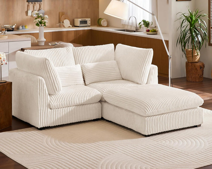 77" Oversized Corduroy Modular Sectional Sofa Couches for Living Room,White