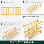 Smiry Shoe Rack, 3 Tier Bamboo Shoe Organizer, Stackable Free Standing Wooden Shoe Storage Shelf for Closet, Entryway, Front Door Entrance, Natural
