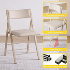 Folding Chairs with Cushion 2 Pack - Heavy Duty Steel Frame Foldable Dining Chairs, Waterproof Leather Indoor Outdoor Comfortable Folding Chairs for Home, Conference Rooms, Weddings, Events (Wood)
