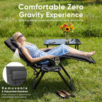 NEWBULIG Zero Gravity Chair, Folding Patio Recliner with Removable Cushion & Cup Holder Trays, Portable Lounge Chair for Beach & Camping, Classic Black