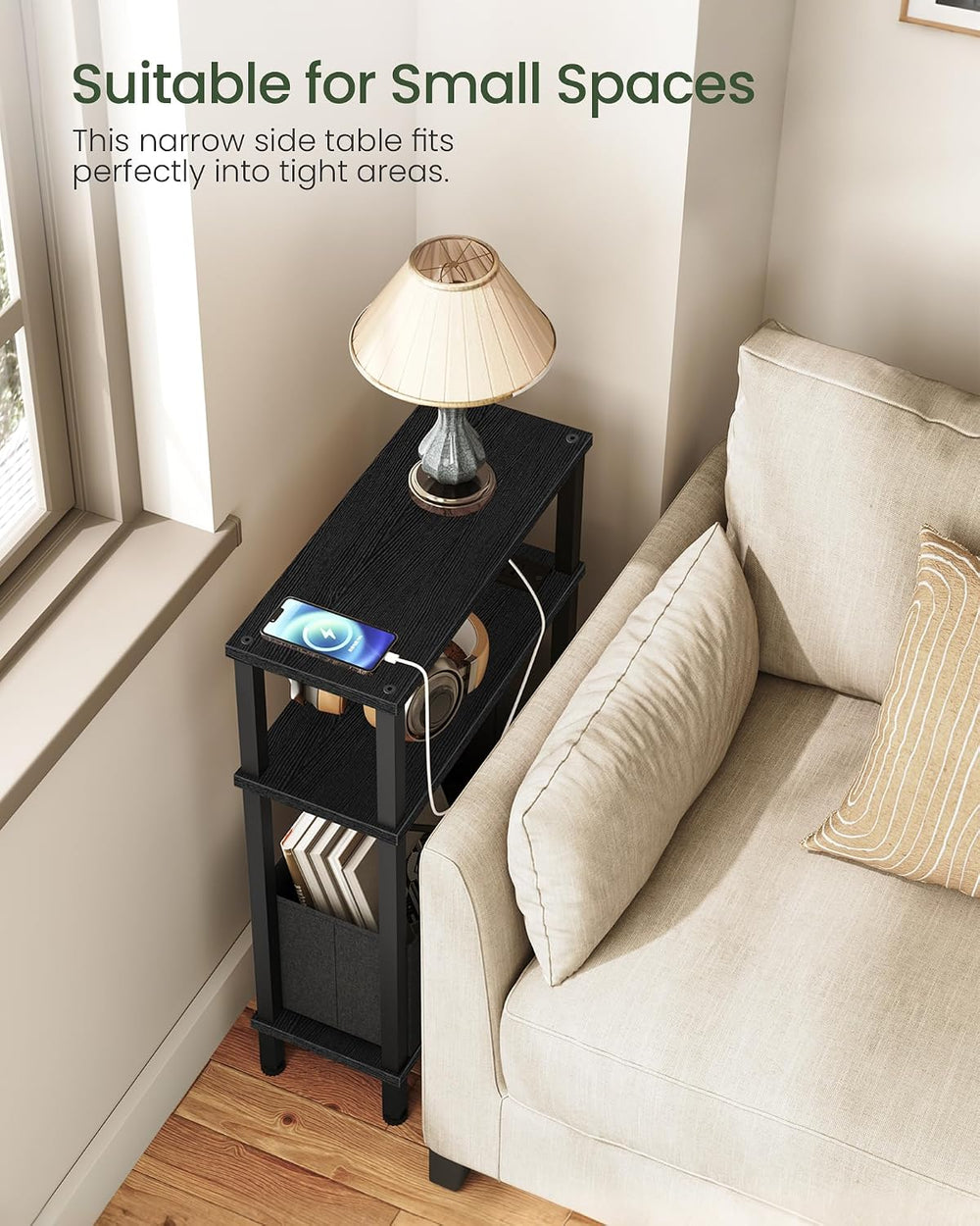 CHOEZON Set of 2 End Tables with Charging Station, Narrow Side Table for Smal...