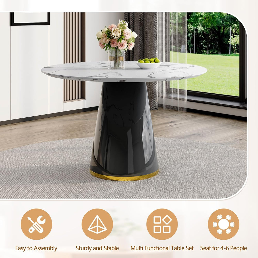 Round Dining Table Set for 4, 45''Marble Grain Dining Room Table Set ...