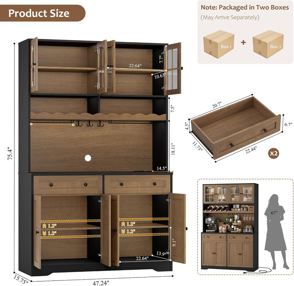 HOSTACK 75" Kitchen Pantry Storage Cabinet, Coffee Bar Hutch Cabinet, Br...