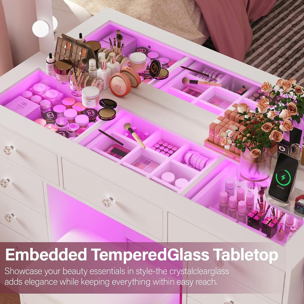 CollaredEagle 45" Large White Vanity Desk with Vibrant RGB Lighting. | 1...