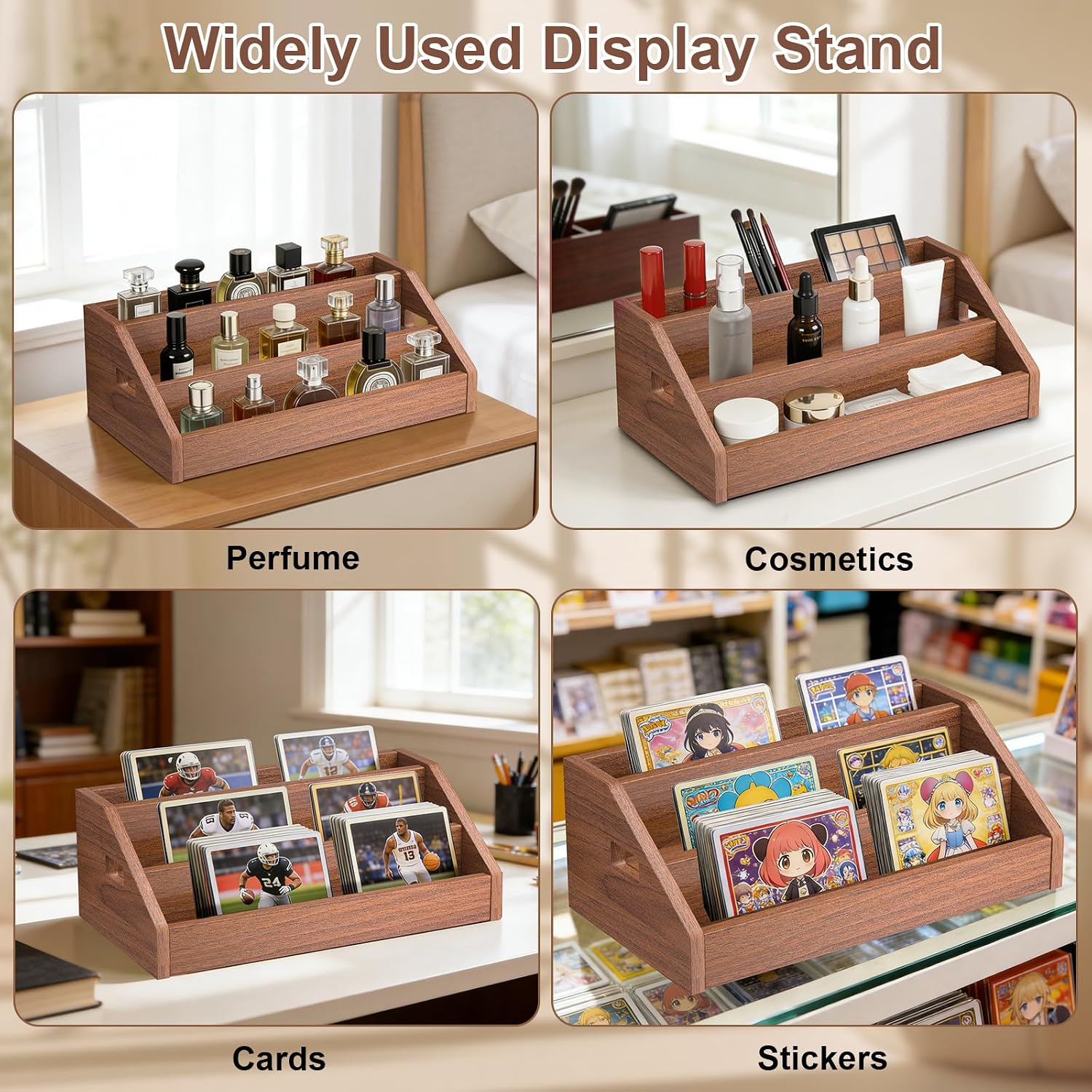 3 Tier CD Holder,Wood CD Storage Rack,CD/DVD Display Stand | Holds 24 Jewel Cases,CD Organizer with Handles for CD DVD Cassettes Tapes,Rustic Brown for Home Office & Music Lovers