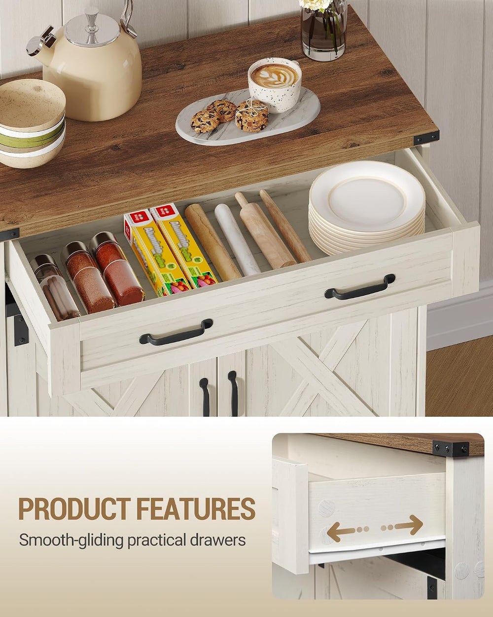 Hzuaneri Kitchen Storage Cabinet, Buffet Cabinet with Storage, Modern Farmhou...