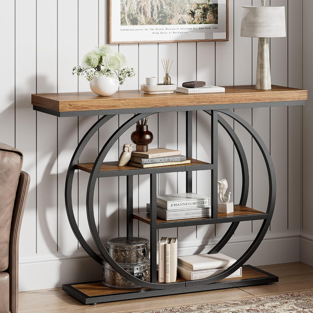 Nuturelly 41.3" Console Table, 4-Tier Sofa Table for Hallway, Rustic Bro...