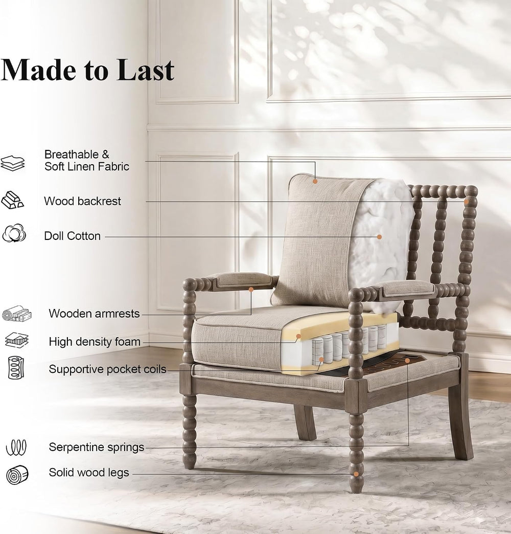 DUHOME Linen Fabric Spindle Accent Chair with Wood Frame,Modern Accent Chairs...