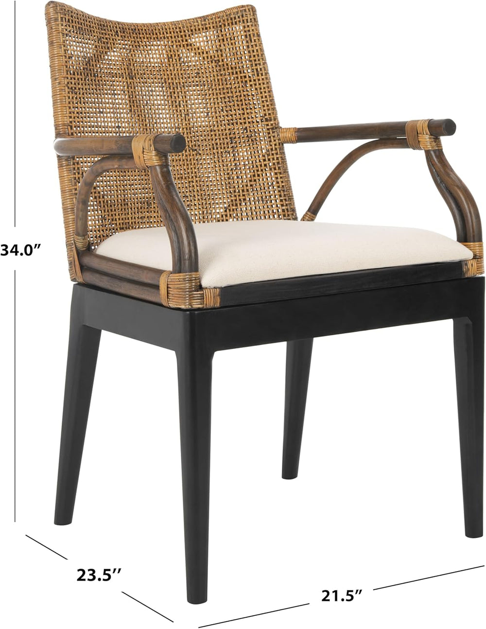 SAFAVIEH Gianni Rattan Arm Chair 19.8”, Solid Wood Brown & Black SEA4011A...