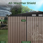 GVDV 10X12 FT Outdoor Storage Shed, Durable Metal Outside Storage for Garden, Patio and Backyard, Waterproof Shelter for Tools, Equipment