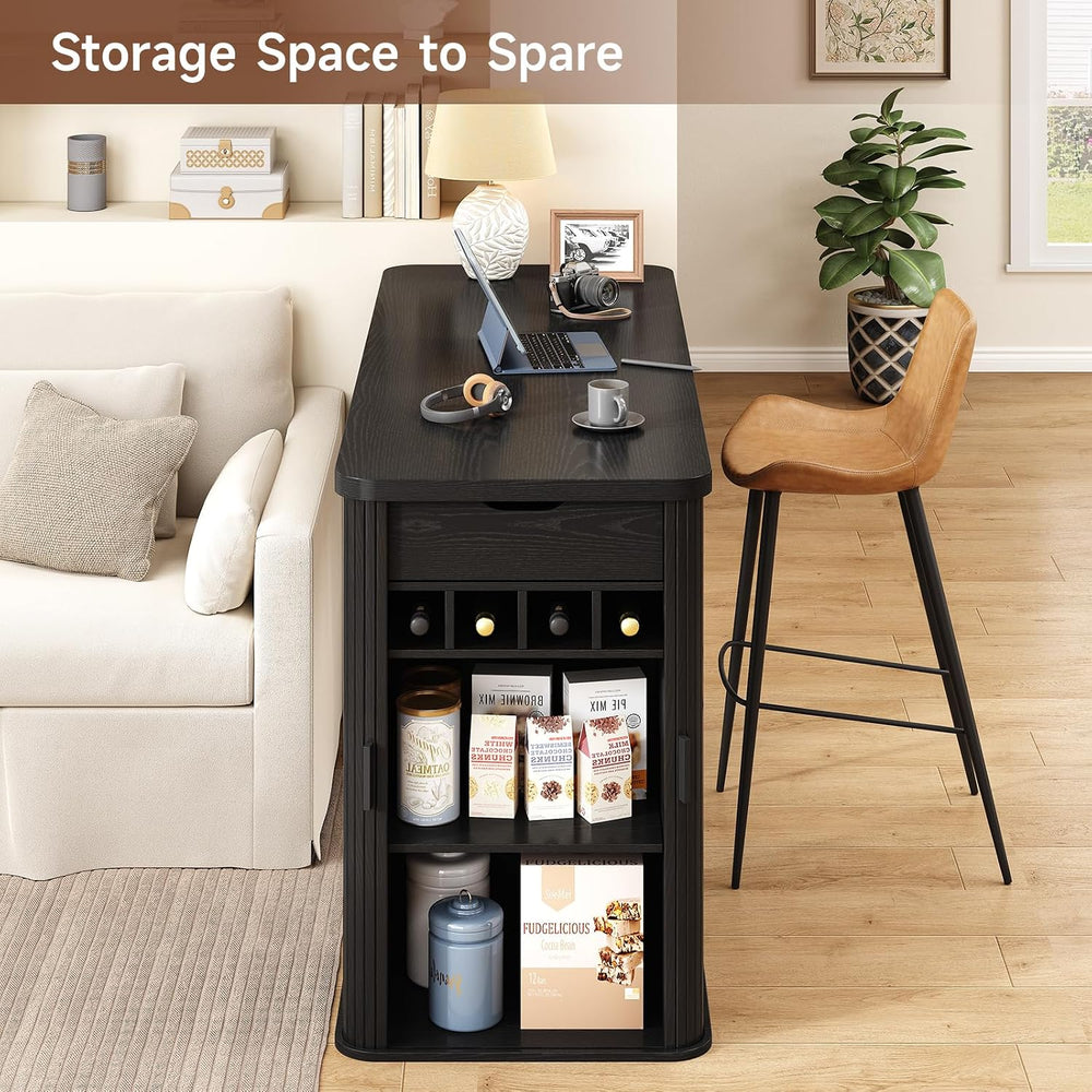 ONBRILL 59 Inch Fluted Kitchen Island with Storage Black | Counter Height Tab...