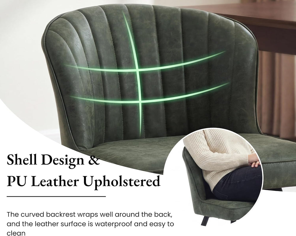 EALSON Modern Dining Chairs Set of 6, Upholstered Green Faux Leather Seater w...