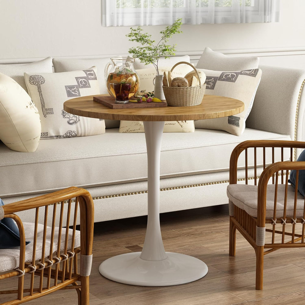Round Dining Table 30" Circle Tulip Table with Wood Thickened Tabletop &...