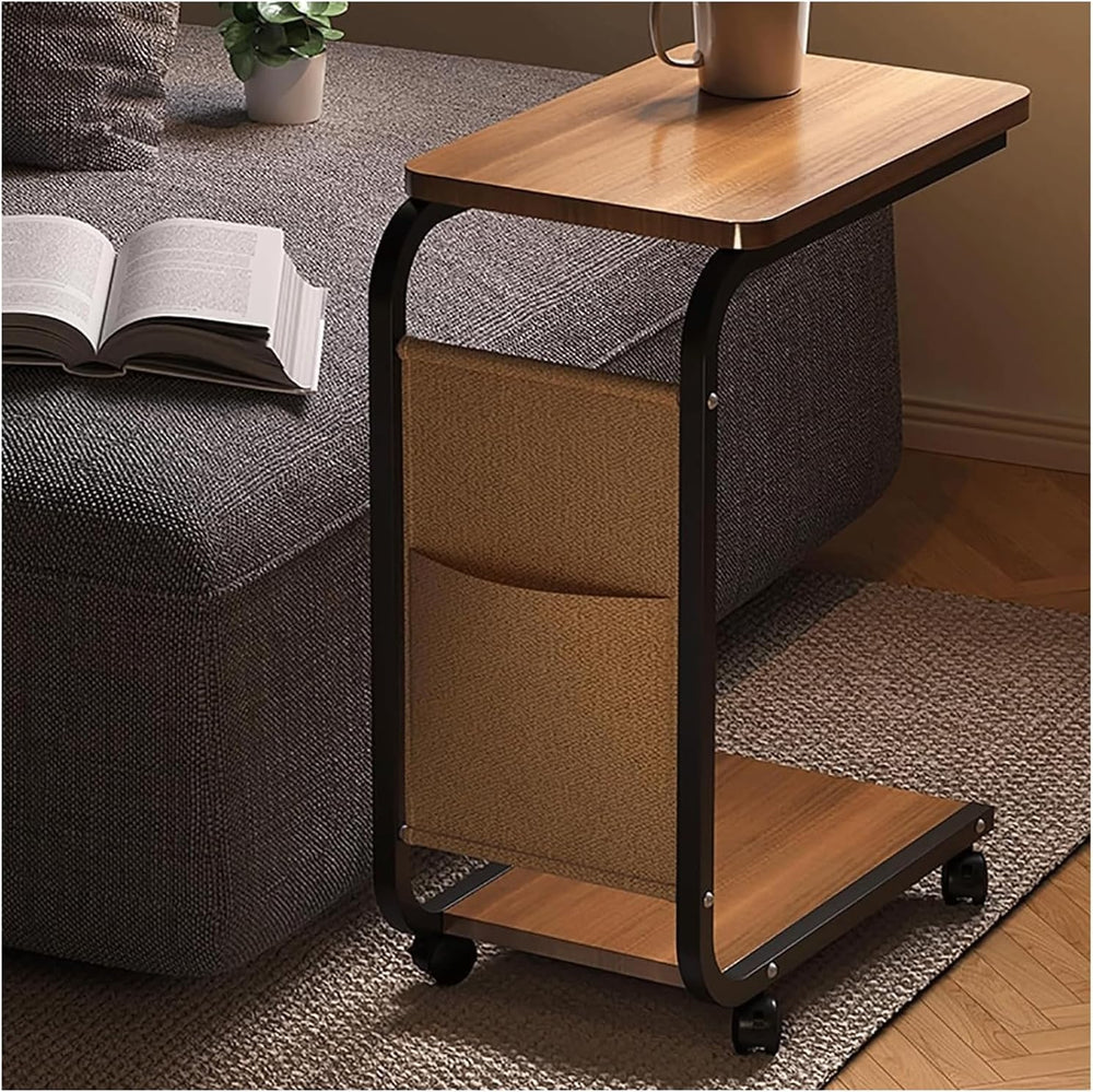 C Shaped End Table with 4 Wheels Side Table Portable Coffee Table Save Space ...