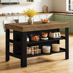 Tribesigns Kitchen Island with Seating and Storage Shelves, 55.1-Inch Breakfast Counter Farmhouse Island Table for Kitchen Dining Room (Brown and Black)