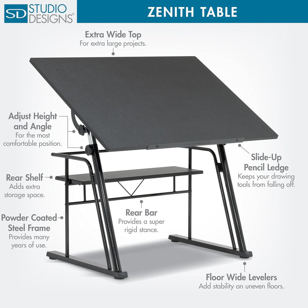 Studio Designs Zenith Drafting Table with Adjustable Height & Angle MDF W...
