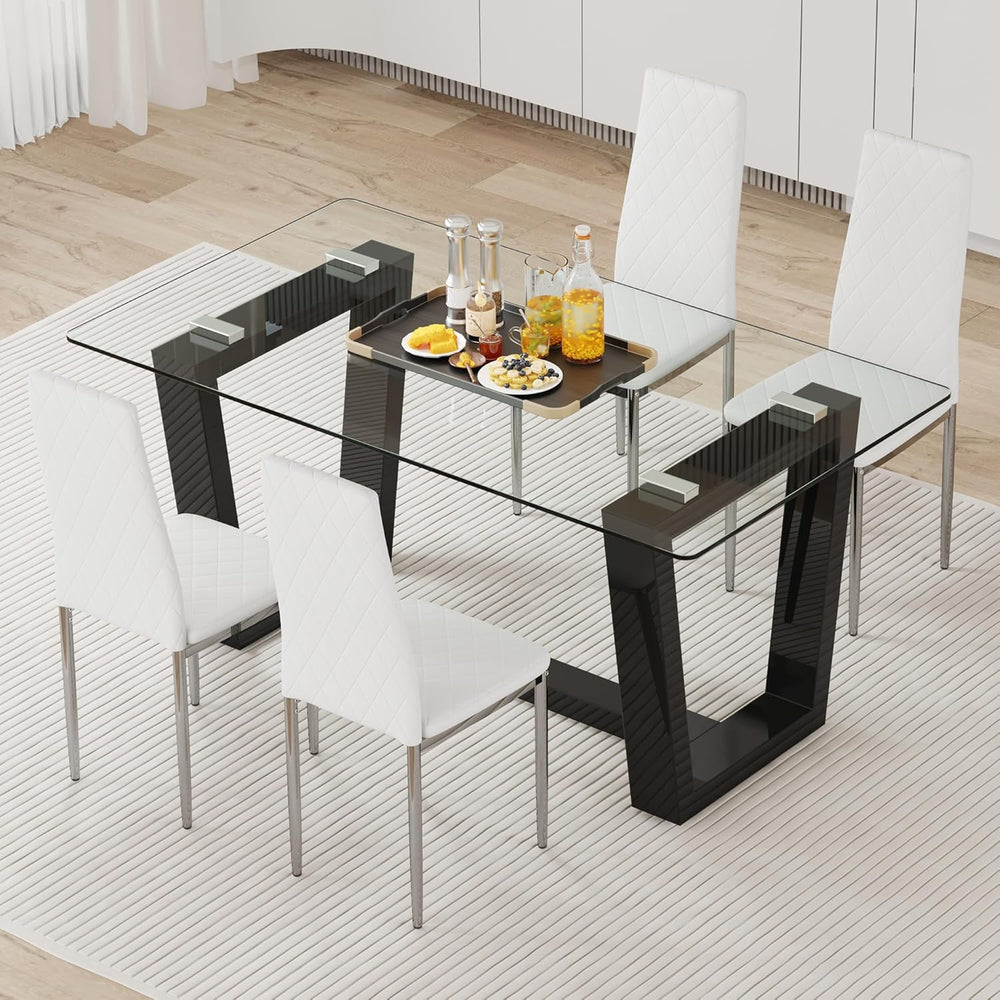 Modern Dining Chairs Set of 4, White PU Leather Kitchen Chairs, Upholstered H...