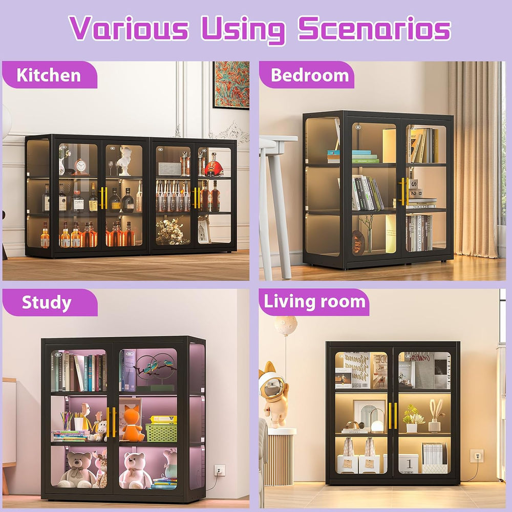 PAOFIN 34" Display Cabinet with Glass Doors, Curio Cabinet with Many Col...