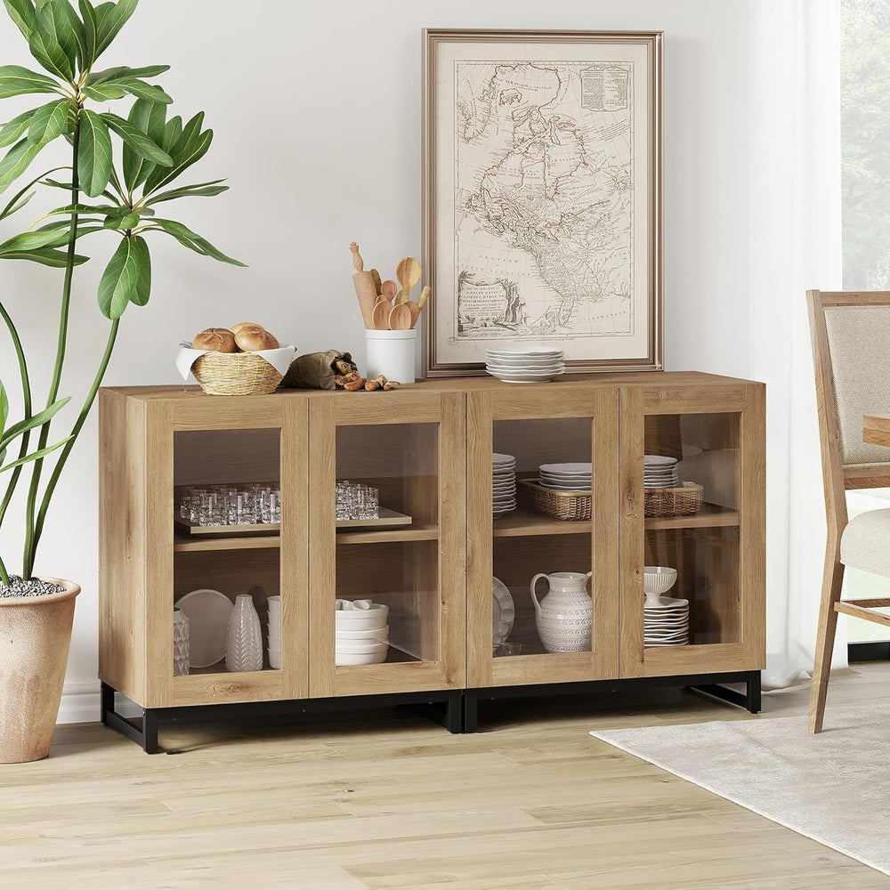 WAMPAT Sideboard Buffet Cabinets, Modern Credenza Sideboard with Adjustable S...