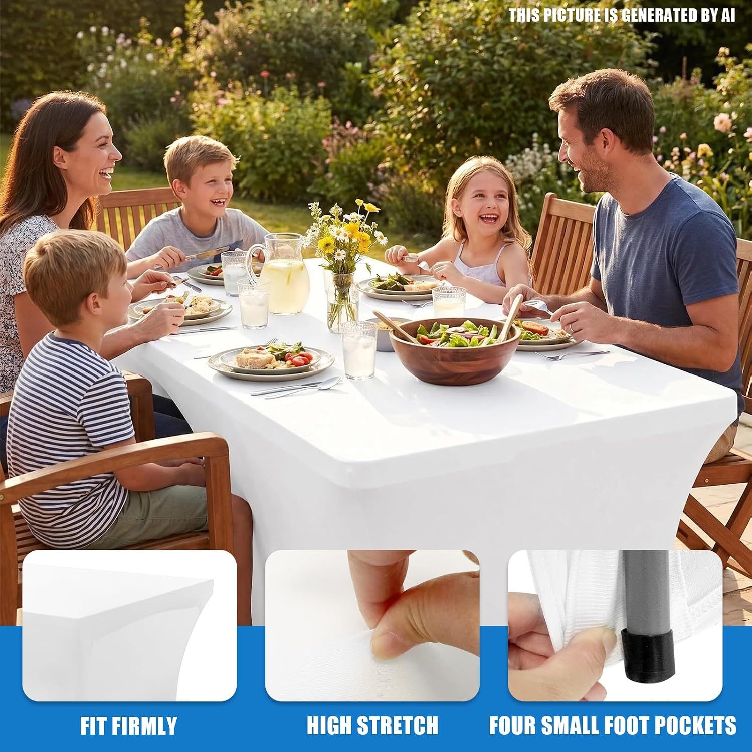 Gocamptoo 4FT Folding Table with Stretch Table Cover,Heavy Duty Plastic Portable Folding Table, 48" Indoor Outdoor Foldable Utility Table for Party, Picnic, BBQ, Buffet, Vendor Booth & Camping （White)
