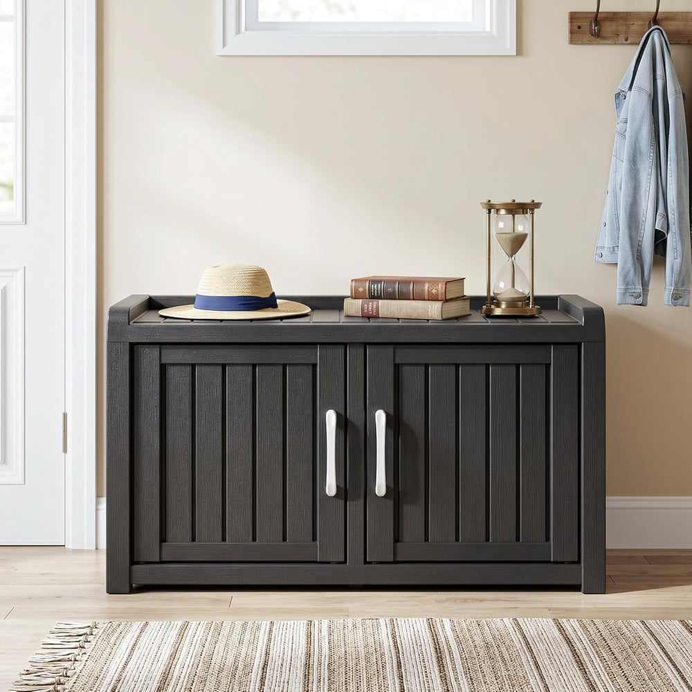 ROJIK Shoe Bench Waterproof UV-Resistant, 2-Tier Storage Cabinet for Outdoor ...