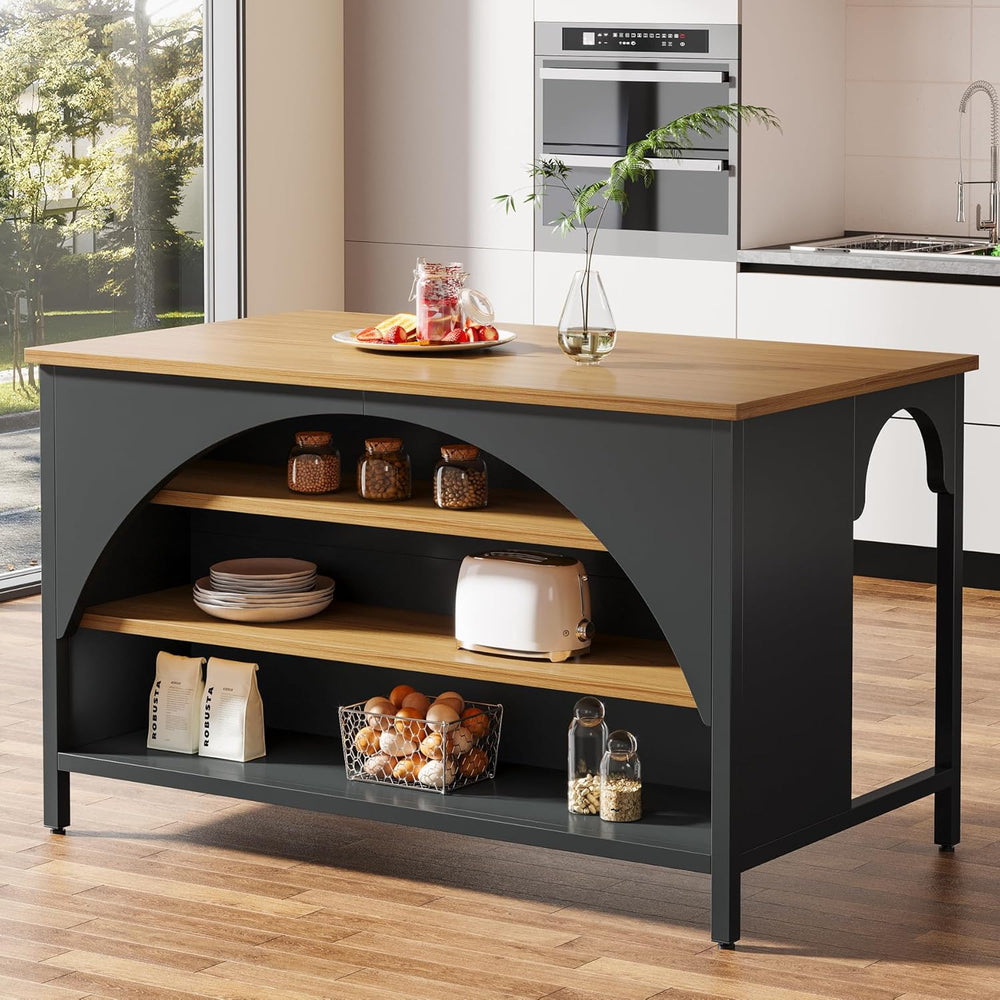 Tribesigns Kitchen Island with 3 Storage Shelves, 55" W Kitchen Shelf wi...