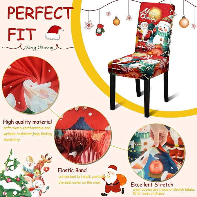 Christmas Chair Covers, Stretch Dining Room Chair Covers Set of 4, Christmas Decoration/Home Decor Chair Protector Slipcovers