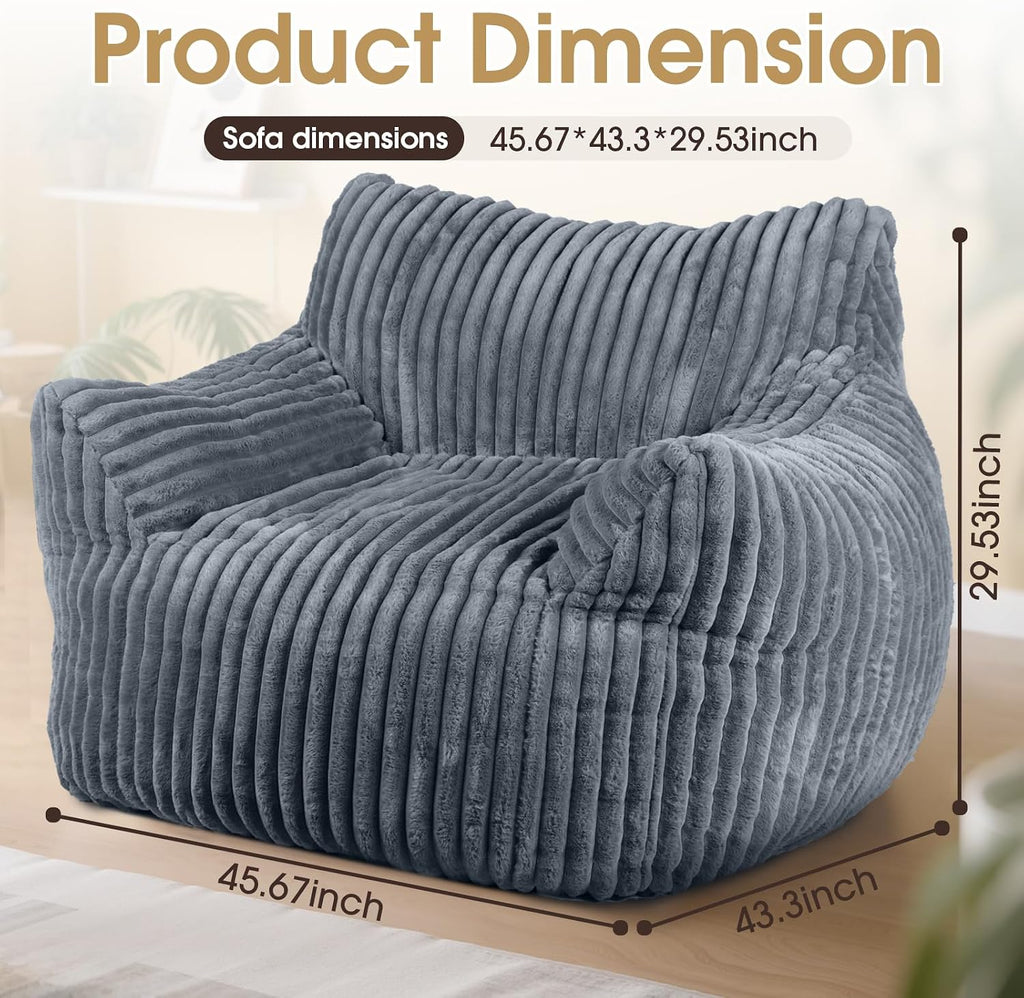 Giant Bean Bag Chair, Oversized Plush Comfy Bean Bag Sofa for Adults and Kids with Armrests, Memory Foam Mini Couch Single Lounges for Living Room, Bedroom & Game Room(Gray)