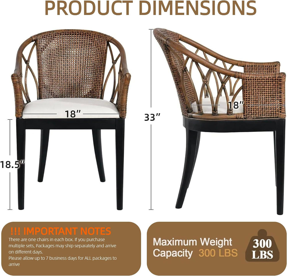 DUHOME Wood Rattan Arm Accent Chair Natural Wash/White Cushion Side Armchair ...