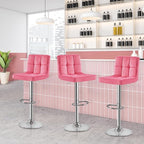 Yaheetech Pink Velvet Bar Stools, Adjustable Barstools Set of 4, Armless Swivel Counter Stools with Thickened Seat Cushion for Kitchen Island, Pink