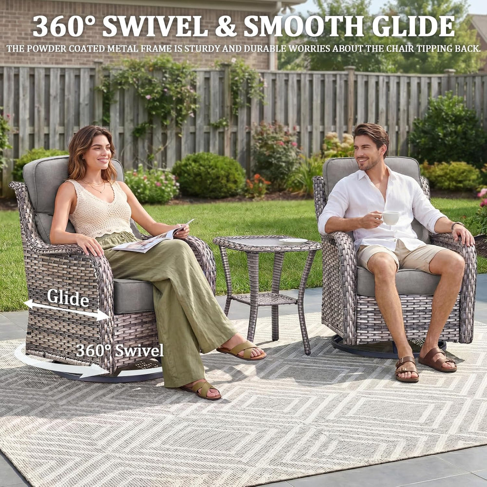 Luxury Swivel Rocker Chairs Fire Pit Set with 6" Thick Cushion 7 piece W...