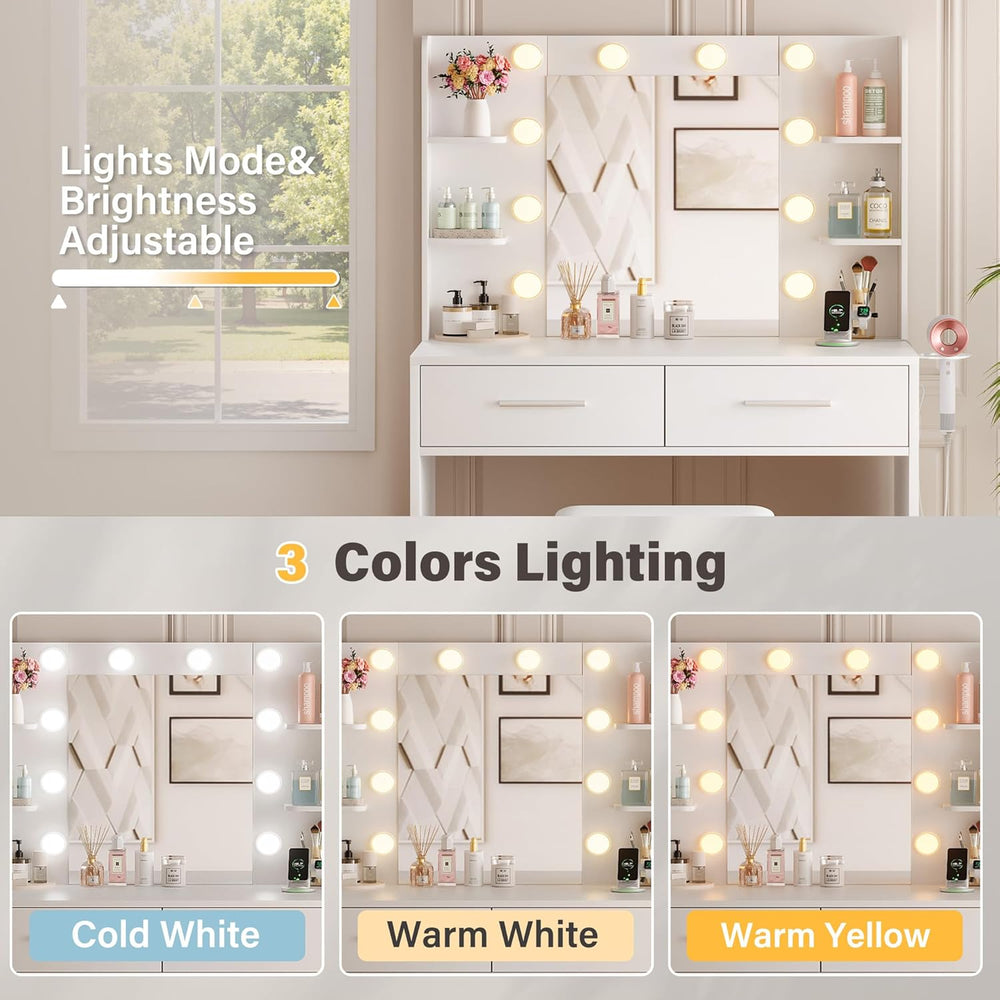 YESHOMY Vanity Desk with Mirror, Makeup Table, Matte White | 2 Large Drawers,...