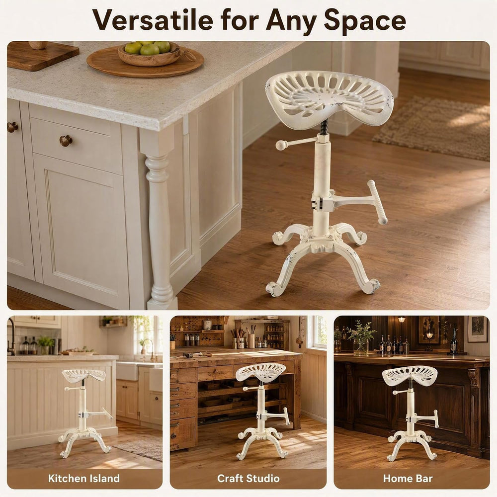 Vintage Tractor Seat Bar Stools Rustic 20-27inch Counter Height Adjustable Ki...