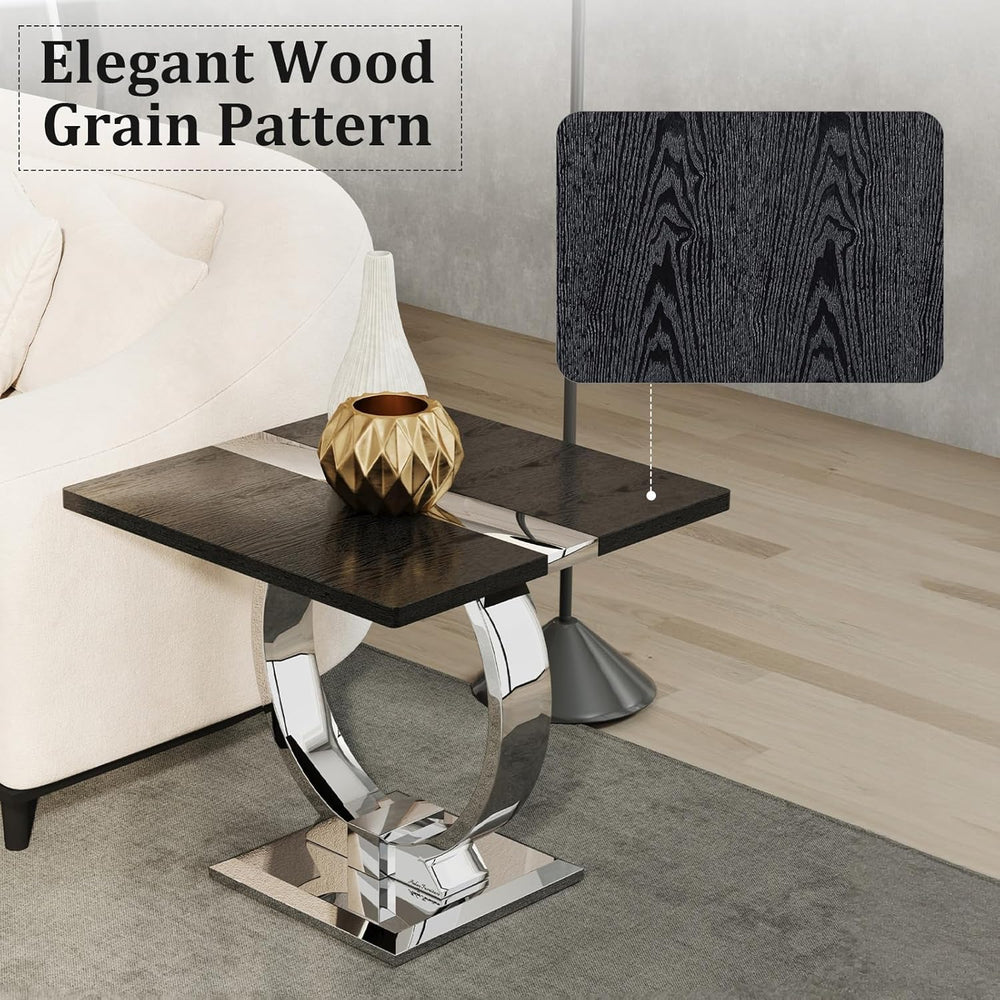 Asday End Table Set of 2, Luxury Side Table Set, Black and Chrome End Table w...