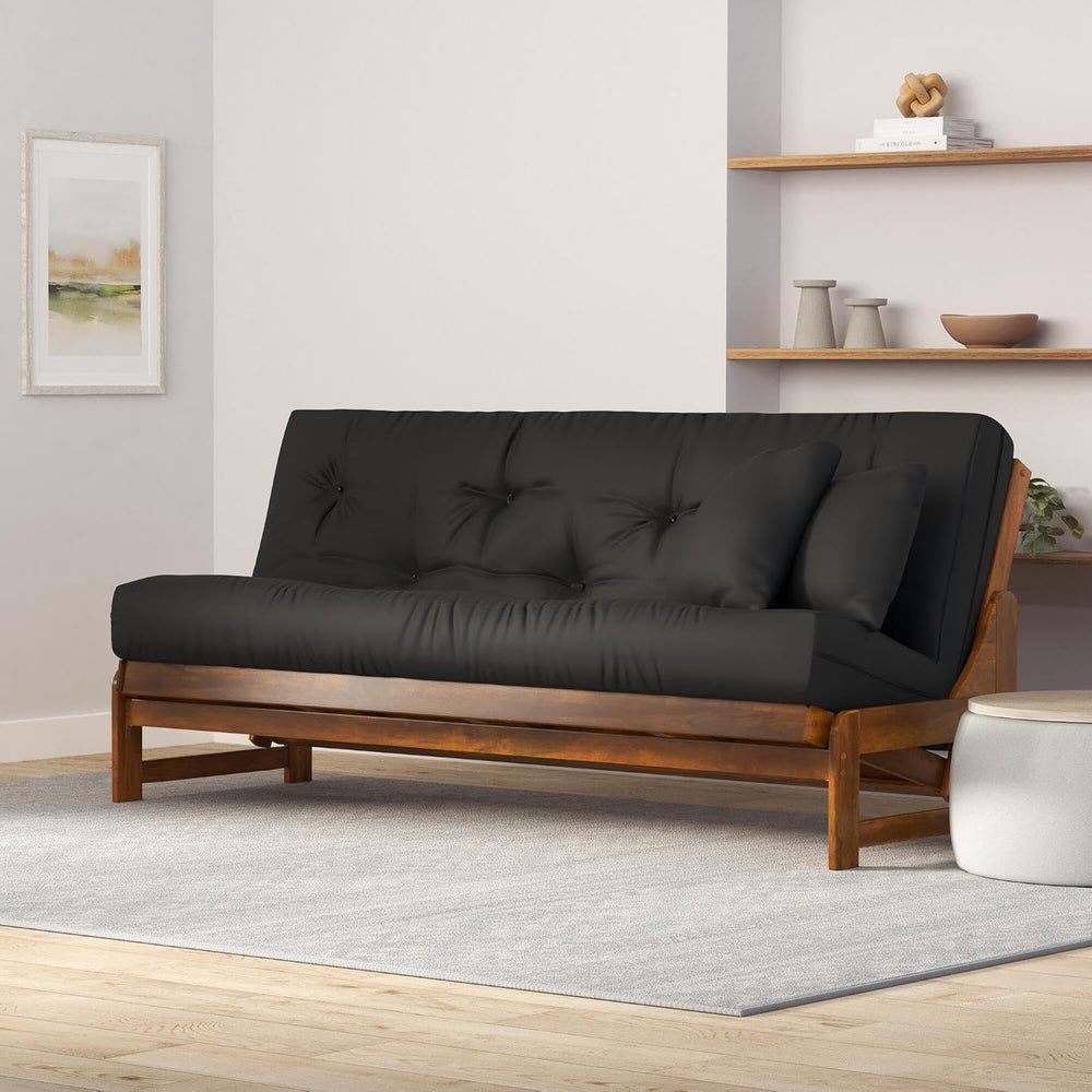 Miami Futon Set - Queen Size, Frame, 8" Mattress, Twill Black Cover