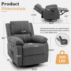Korser Recliner Chair, 360 Swivel Rocker Chair for Adults, Small Rocking Recliner for Small Spaces, Upholstered Fabric Glider Recliner Nursery