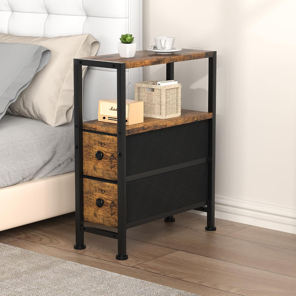 Small Narrow Side Table with Drawers, Skinny End Table for Small Spaces, Slim...