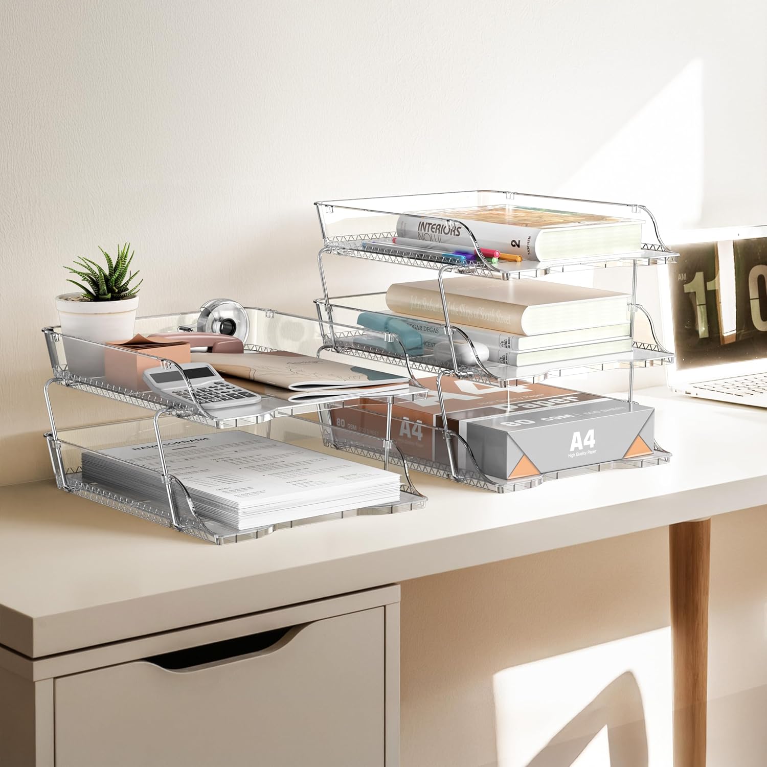 Simple Houseware 3-Tier Crystal Clear Stackable Document Letter Tray Paper Organizer - Desk Organizer for A4/Letter Size Documents, File Sorter, Paper Holder, Office Desktop File Storage, Acrylic Look