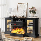 oneinmil 59'' Fireplace TV Stand with 3-Sided Glass, TV Cabinet for TVs up to 65", Modern Media Entertainment Center with Farmhouse Glass Door Storage Cabinets for Living Room, Black