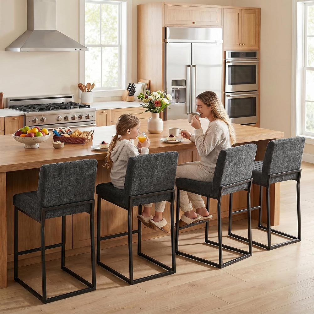 VKNOW 26" Modern Upholstered Counter Height Bar Stools Set of 2, Dark Grey