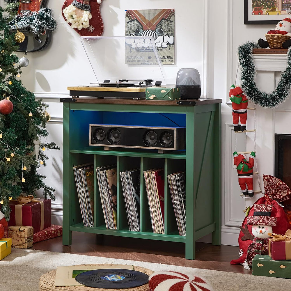 Joaxswe Large Record Player Table with Charger Station & LED Lights, Viny...