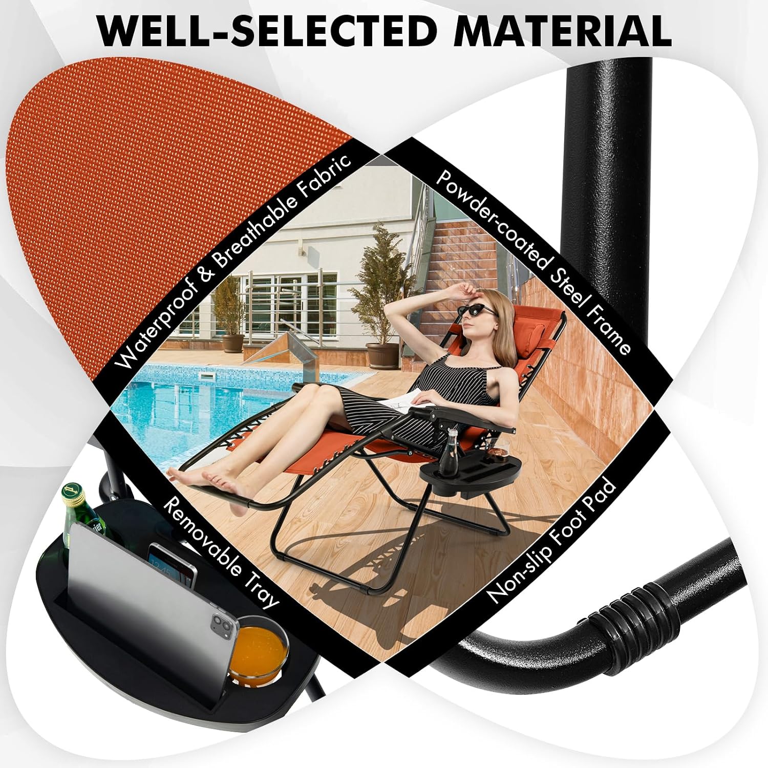 Giantex 2 PCS Zero Gravity Chair, Outdoor Chaise Lounge with Cup Holder, Patio Folding Chairs Recliner for Yard Pool Lawn Balcony, Orange