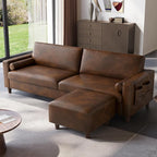 Vesgantti 100" PU Faux Leather Couch with Movable Ottoman, Large 2 Seater L Shaped Leather Sectional Sofa with Side Pocket, Comfy Mid Century Modern Modular Sofa for Living Room, Apartment, Cocoa