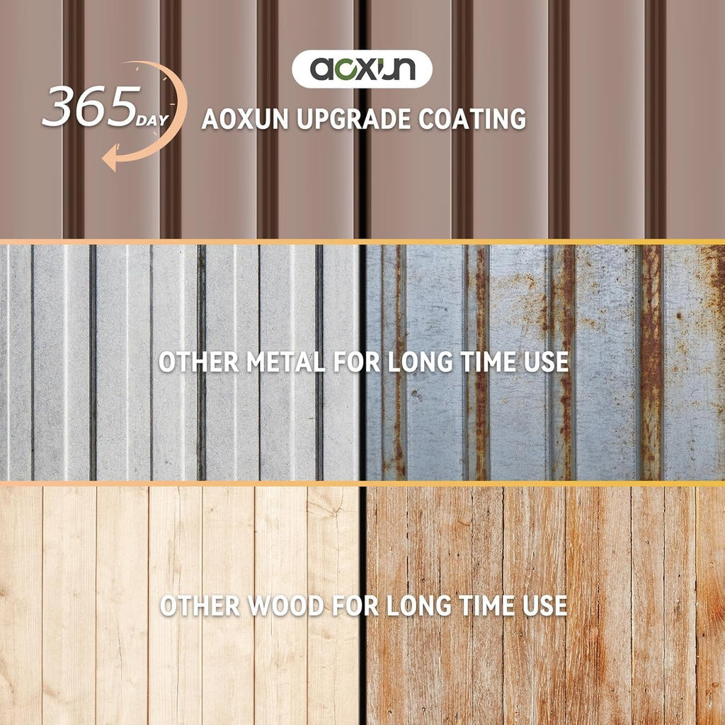 Aoxun 6' x 8' Storage Shed Outdoor Steel Garden Utility Cabinet with Lockable Door Waterproof & Rust-Proof for Yard, Patio, Backyard, Garden (Brown)