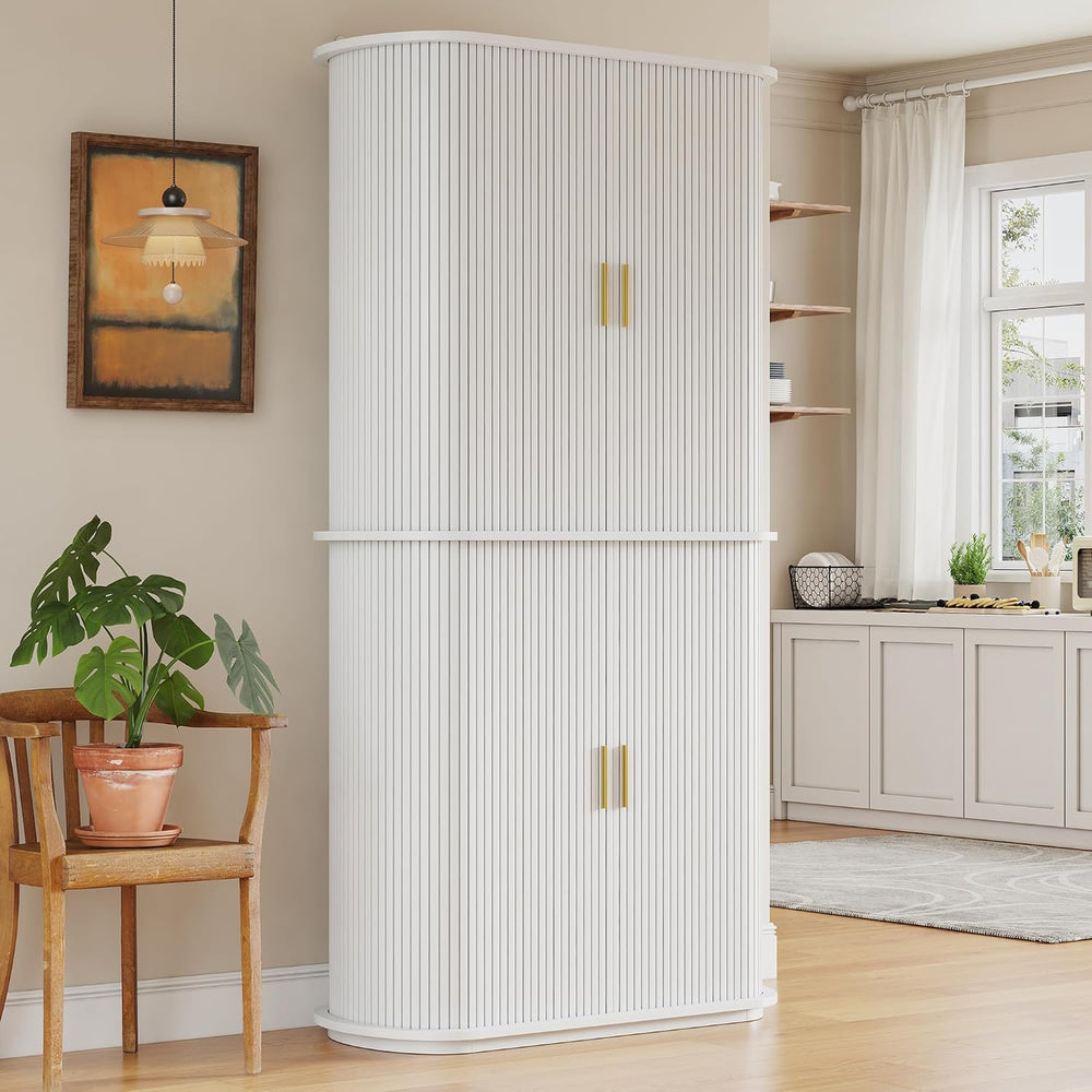 iPormis Kitchen Pantry with Sliding Doors, Tall Modern Curved Pantry Storage ...
