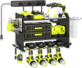 3 Layer Heavy Duty Power Tool Organizer Wall Mount with Charging Station, Adjustable Metal Storage Rack, 6 Outlets Strip, Drill Holders, Hooks & Drill Bit Rack for Garage, Workshop, Black