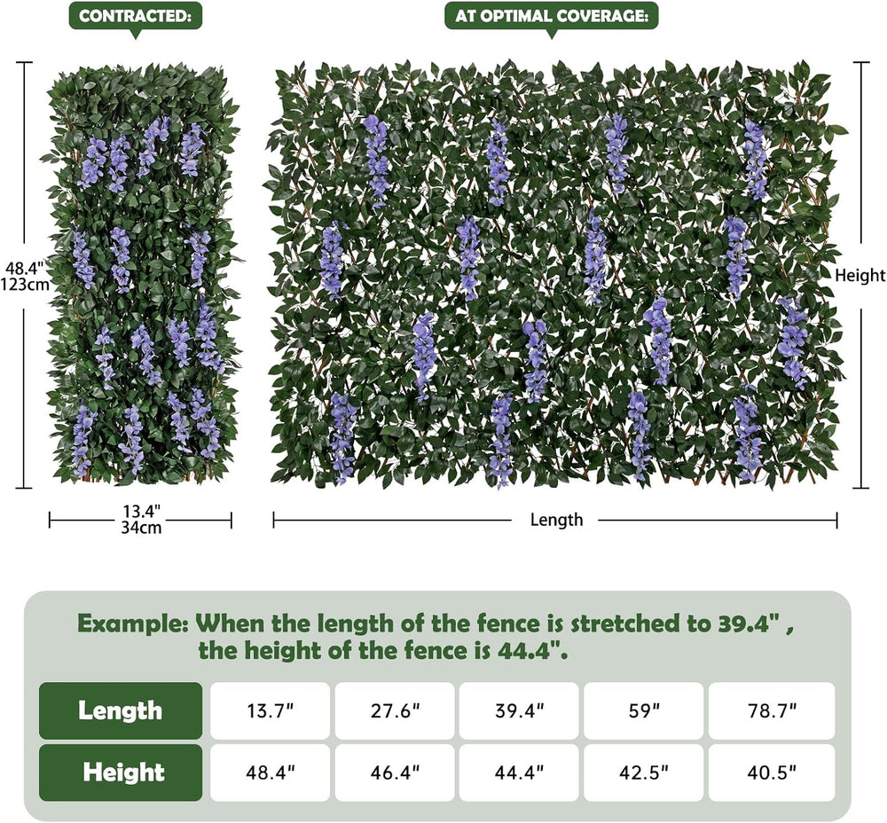 Expandable Faux Fence Privacy Screen with Flowers for Indoor Outdoor Balcony ...